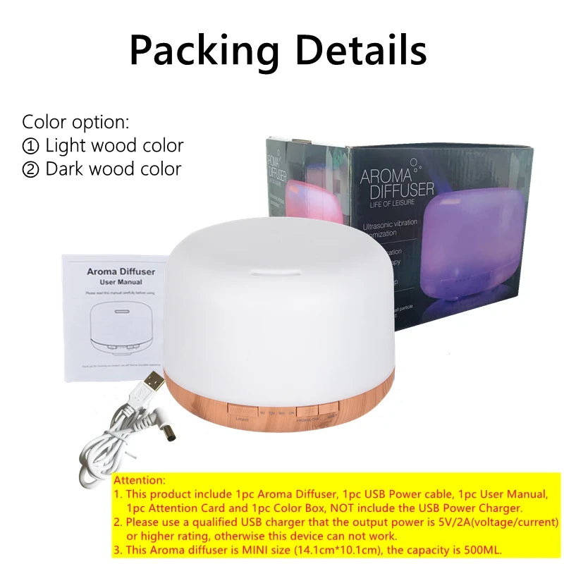 500ML Air Humidifier Essential Oil Diffuser Aroma Diffuser With Colorful Night Lights USB Humidifier Mini-Size Humidifier