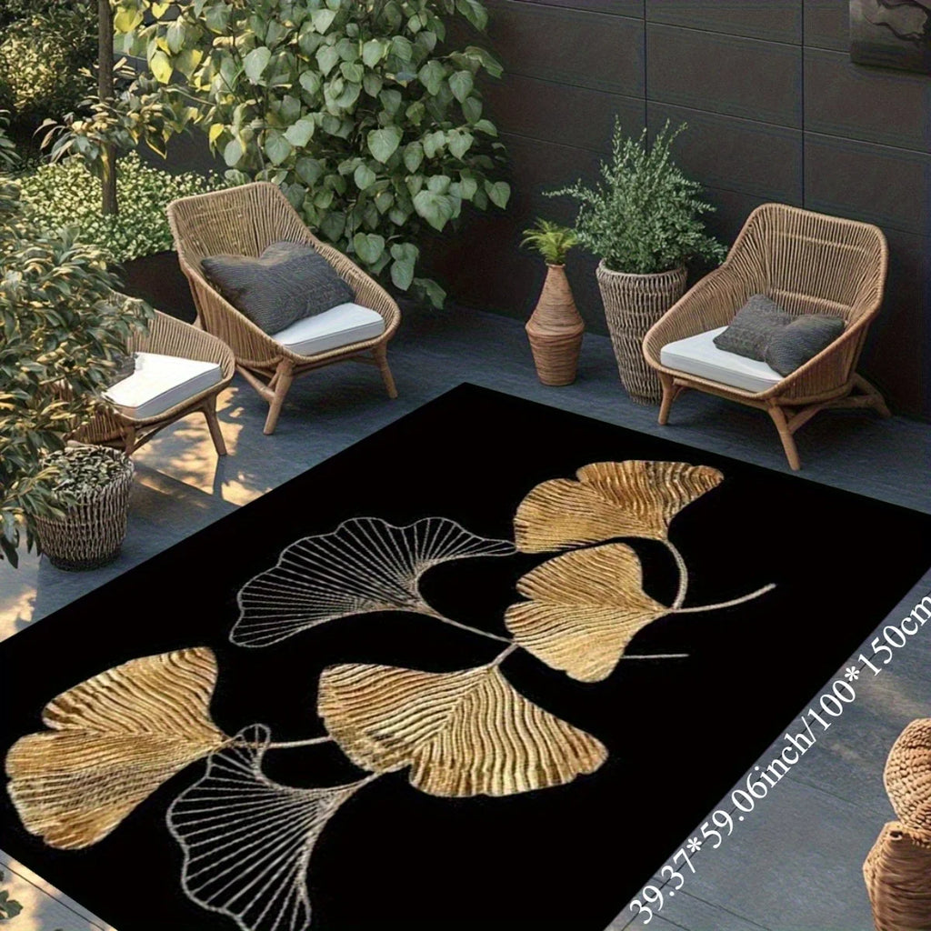 Flannel Printed Ginkgo Leaf Rug Gold and Silver Design Soft Fleece Outdoor Mat Garden Patio Carpet Nature Decor Rugs
