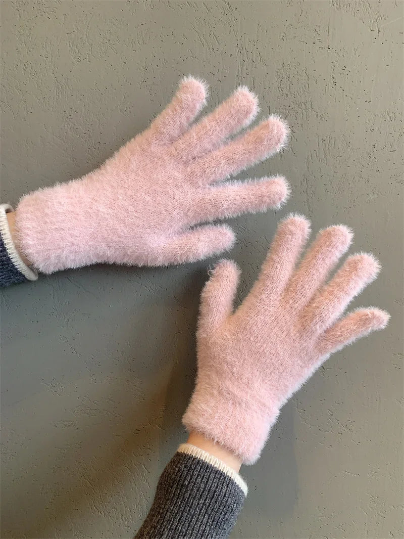 Fashion Winter Mink Velvet Five Finger Gloves Plush Warm Cold-proof Gloves Women Outdoors Cycling Solid Color Wistiti Mittens