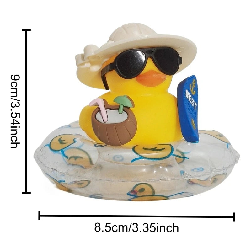 New! Car Dashboard Ornaments Summer Little Yellow Duck Coconut Skateboard Hat Rubber Squeeze Duck Cute Car Decoration