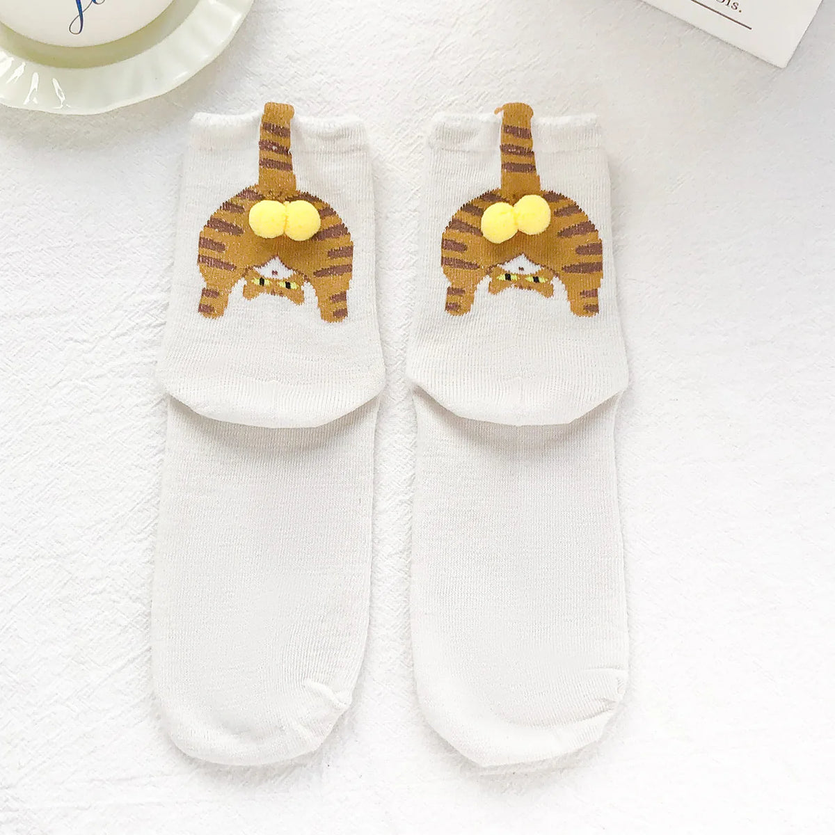 1/2pairs 3D Cute Cat Socks Black/White Funny Cat Socks Women Girl Mid-Tube Sleep Sock Cat Print Floor Sock