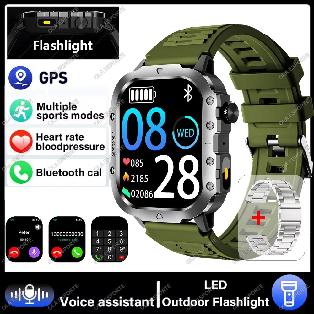 2026 New Military-grade Smart Watch Men GPS Flashlight 3ATM Waterproof Watch Bluetooth Call 100+Sport Outdoor Smartwatch Pk MA27