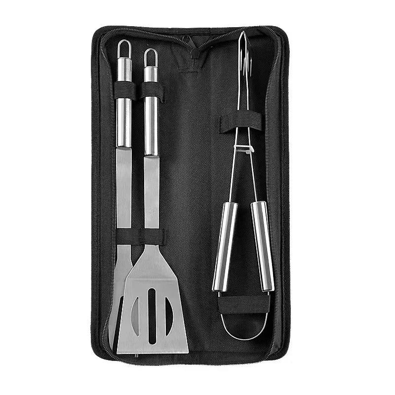 Stainless Steel Camping Barbecue Tool Set Portable Outdoor BBQ Utensils with Carry Bag Kitchen Forks Clips Shovels Grilling Kit
