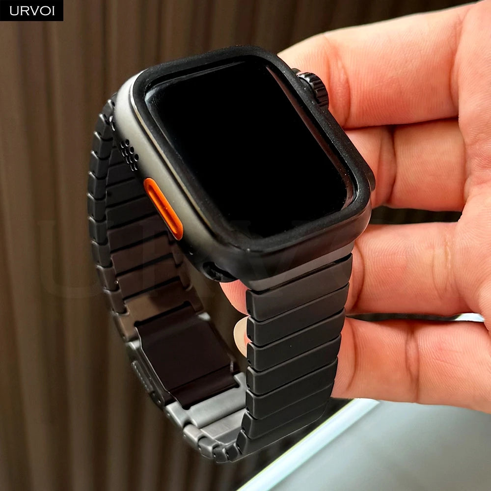 URVOI Titanium link bracelet for Apple Watch Ultra 3 2 Series 11 10 9 8 7 SE magnetic buckle strap wristband 45 49mm