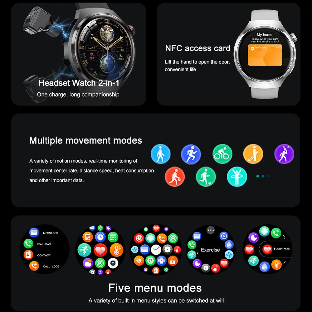 GEJIAN 2025 New TWS 2-in-1 Bluetooth Earphones Smart Watch Heart Rate Monitoring NFC BT call GPS Sports Trajectory Smartwatches