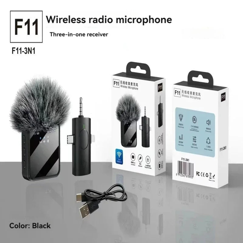 3in1 Microphone for iPhone/Android, Wireless, 328ft Transmission, Mini Microphone for Record Interview