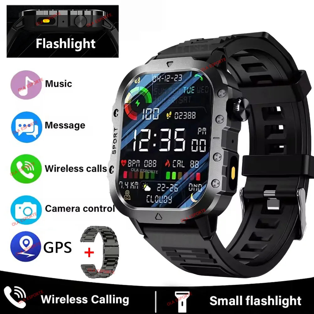 2026 Military SmartWatch Men IP68 5ATM Outdoor Sports Fitness Tracker Waterproof GPS Monitoring 1.96Inch BT Call For Android IOS