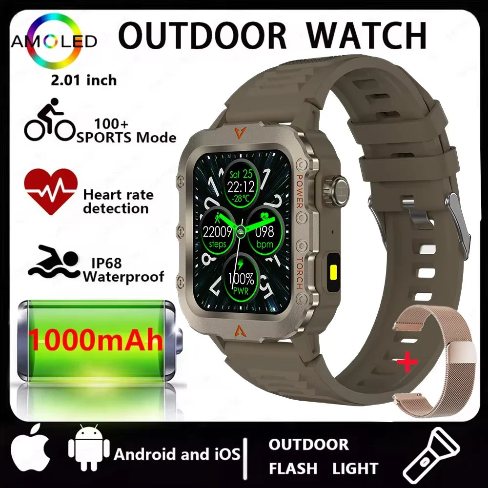 2026New Military GPS Smart Watch Men Bluetooth Call Sleep Health Monitoring LED Flashlight AI Voice Sports Waterproof Smartwatch