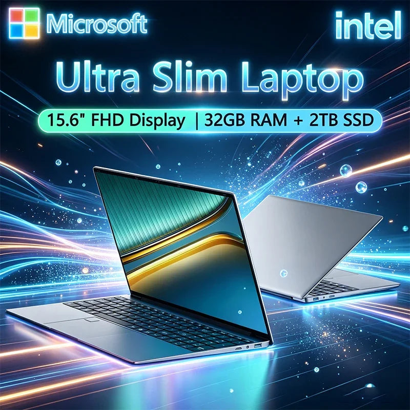 Intel N95 Solid 15.6" Portable Laptop Windows11 Notebook 32GB DDR4 2TB SSD Pc Gamer Office Computer