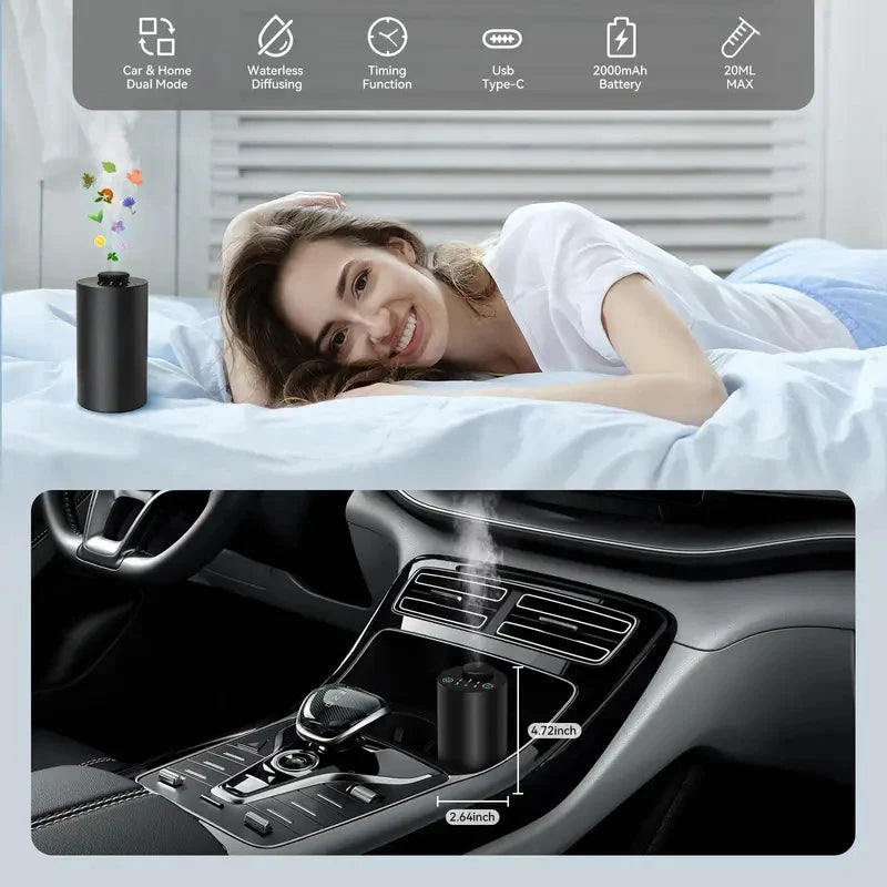 New Waterless Essential Oil Diffuser Battery Operated Cordless Aromatherapy Diffuser with Timing & 3 Mist Levels car Diffuser