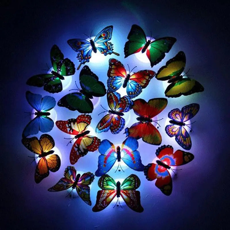 5PCS Hot Butterfly Night Light Creative Funny Colorful Glowing Butterfly Light Stickable Diy LED House Decorative Wall Lights