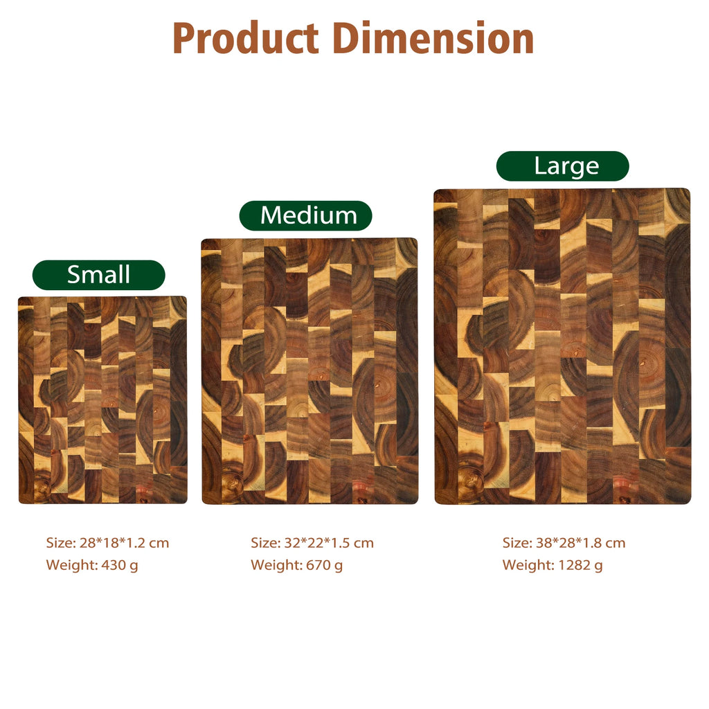Acacia Wood End Grain Cutting Board, Reversible Kitchen Chopping Board, Multi-Purpose Serving & Prep Tray, Perfect for Kitchen and Dining Table, 1PK