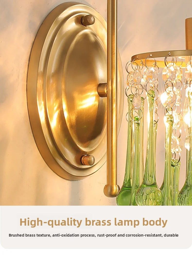 Crystal Wall Lamp - LED American Retro Bedroom Staircase Living Room And Background Wall Light Charging Function Without Wiring