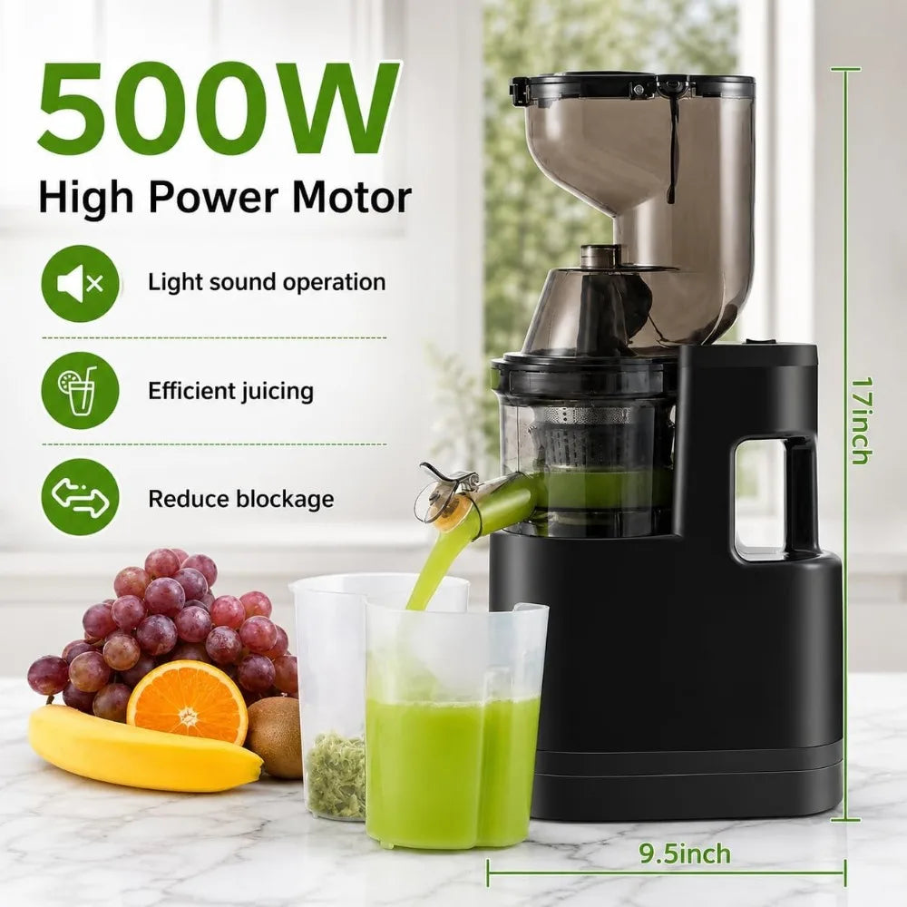 500W Cold Press Slow Juicer with Wide Feed Chute High Yield Quiet Motor Reverse Function Easy Clean