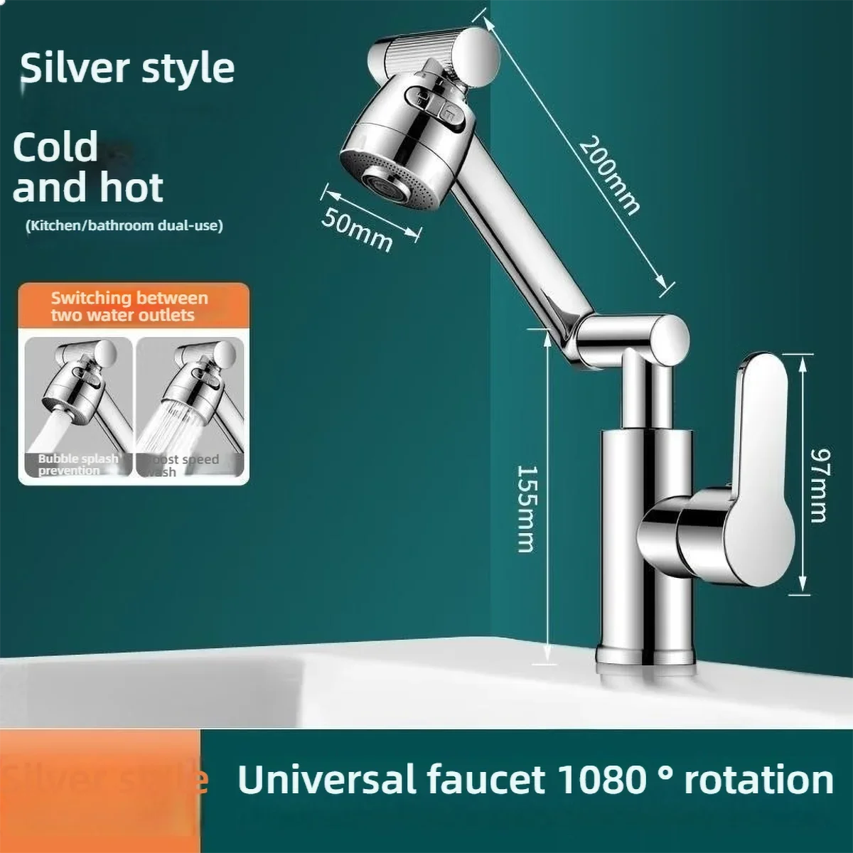 1080° Swivel Kitchen Sink Faucet Bathroom Sink Faucet Basin Faucet Multifunction Cold and Hot Water Tap