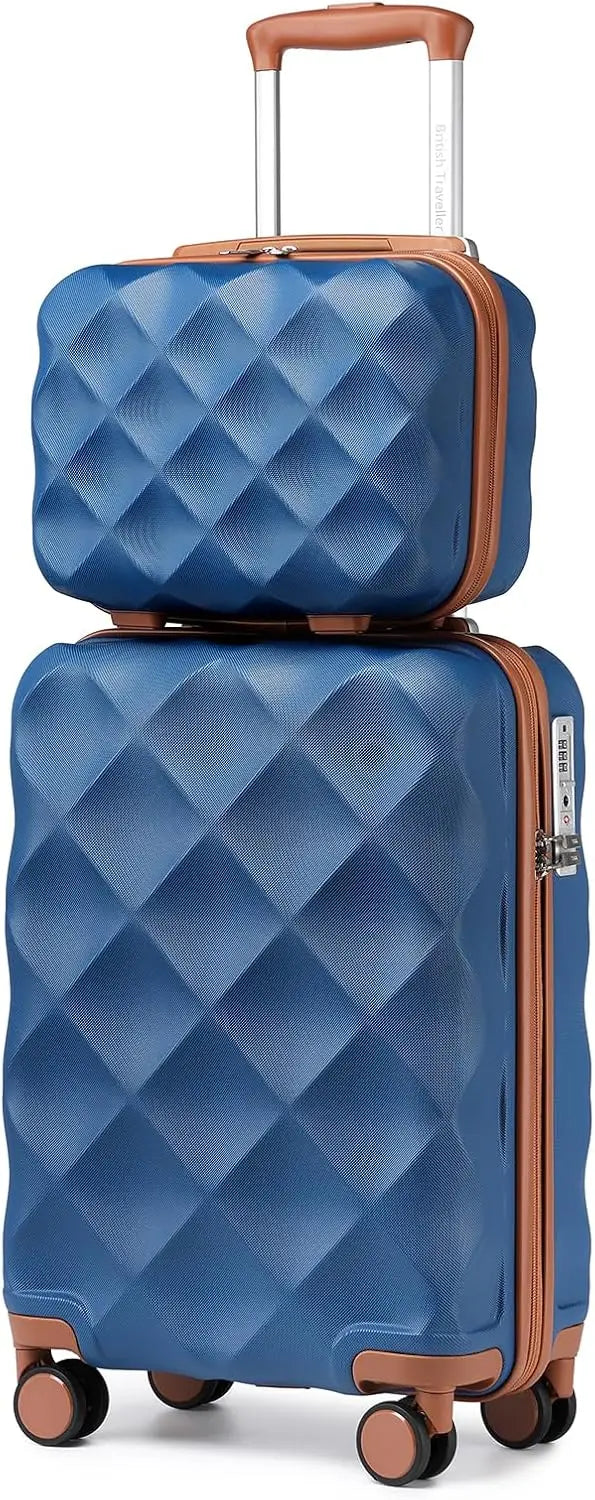British Traveller 13/20 Inch 2-Piece ABS+PC Hard Shell Luggage Set, Airline Approved Carry-On Suitcases, TSA Lock, Scratch Resistant, Silent Spinner Wheels & Aluminum Telescopic Handle