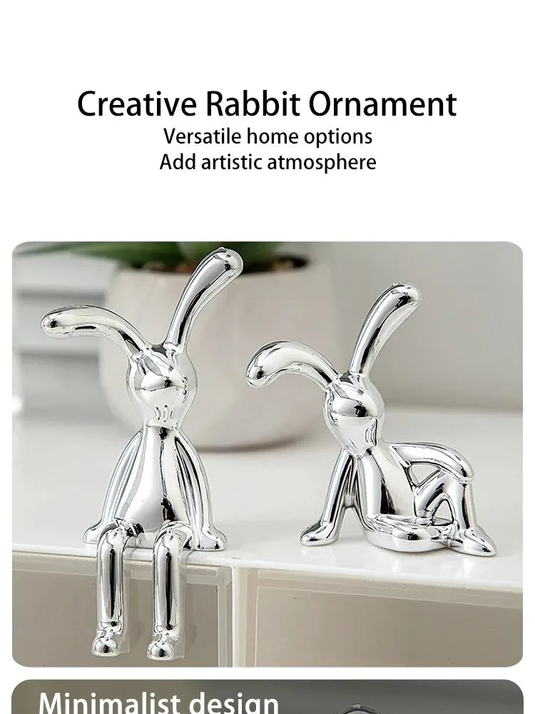 2PC Long-Eared Rabbit Double Statue Cartoon Decoration Accessories Living Room Bedroom Car Decoration Desktop Decorative Ornamet