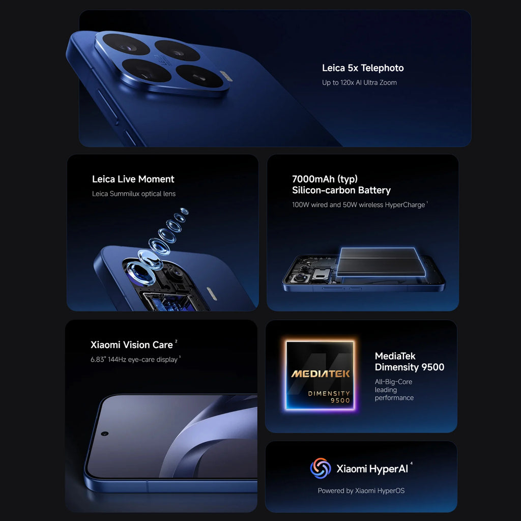 Xiaomi 17T Pro 5G, 12+256GB Global Version, 6.83" 144Hz 1.5K AMOLED Display 50MP MediaTek Dimensity 9500 7000mAh 100W Wired 50W Wireless Dual eSIM NFC
