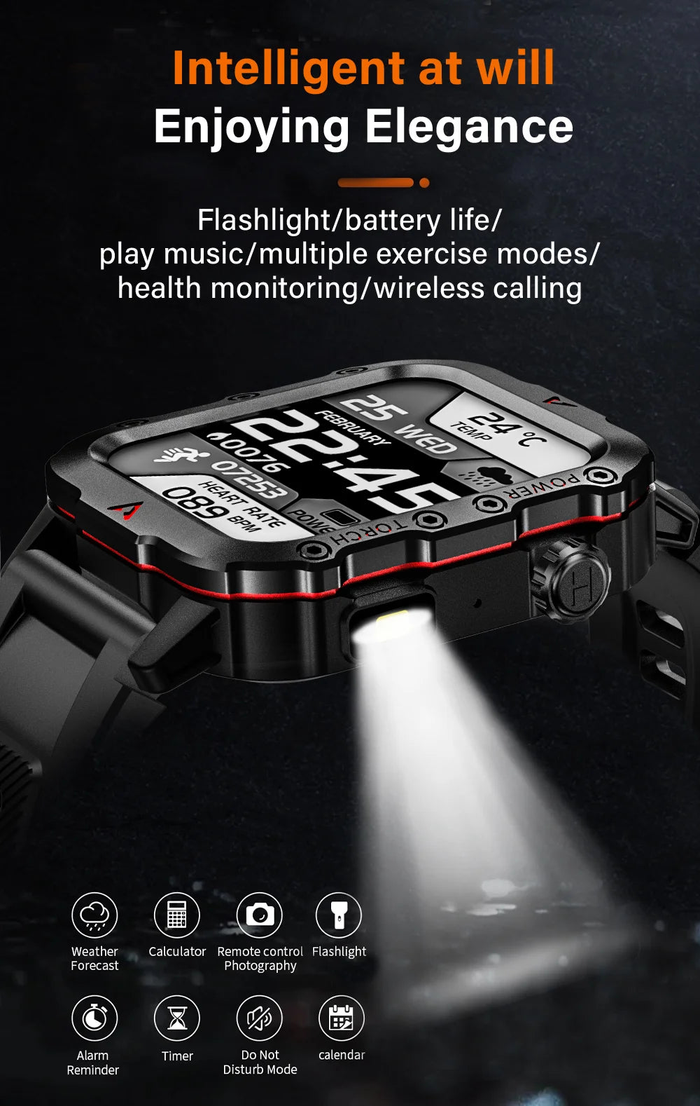 G.L Wear New Smartwatch for Outdoor Sports with LED Light Bluetooth Calling Activity Sleep Tracking Fitness Monitor