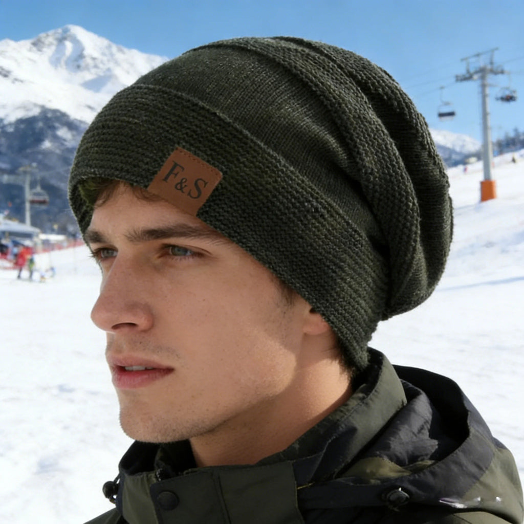 New Unisex Slouchy Winter Hats Add Fur Lined Men And Women Warm Beanie Cap Casual Label Decor Winter Knitted Hats