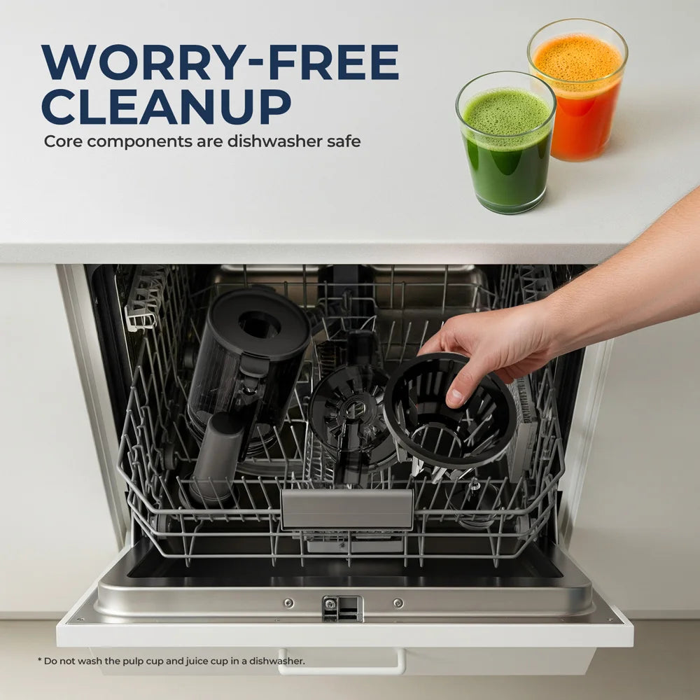 ROUNY Slow Juicer, Cold Press Extractor with Filter-Free, Easy Clean Electric Fruit Juicer Machine with Large Caliber,  Black