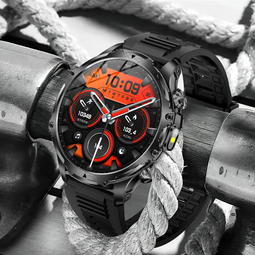 New 1000mah Long Standby AMOLED Smart Watch Men Sports Fitness LED Flashlight 3ATM Waterproof BT Call Smartwatch Men +GiFt