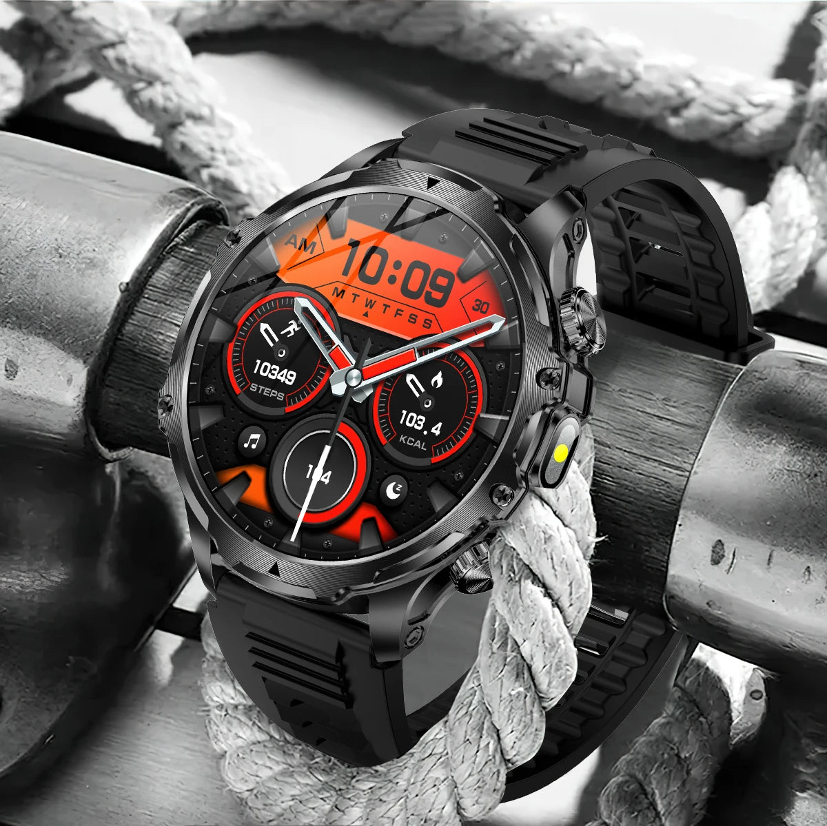 New 1000mah Long Standby AMOLED Smart Watch Men Sports Fitness LED Flashlight 3ATM Waterproof BT Call Smartwatch Men +GiFt