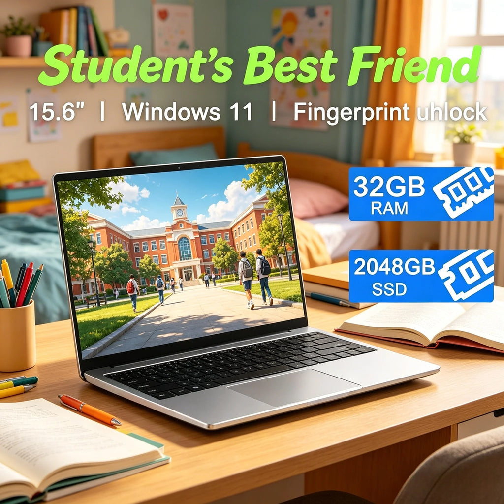 Sturdy Durable 15.6" Laptop Intel Core 4405U Processor 32GB RAM 2TB SSD Large Storage Win11 Business Office Portable Notebook