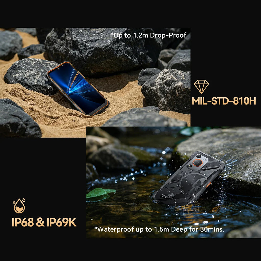 Oscal MARINE 1 Outdoor Smartphone 6.56 inch HD+ Display Unisoc T615 Android 15 Rugged Phone 4GB+128GB, 5100mAh, NFC Mobile Phone