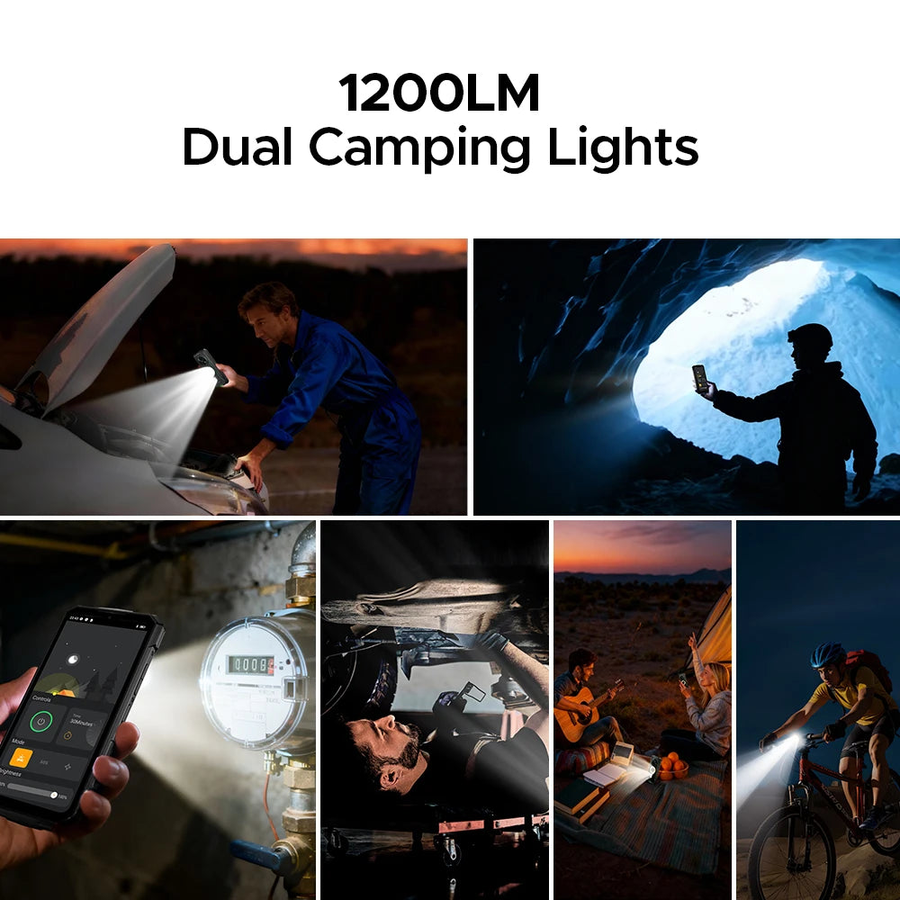 DOOGEE Fire 7 Pro Rugged Phone Dual Camping Lights Support Push-to-Talk Over Cellular 13000mAh Battery Android 15 Smartphone