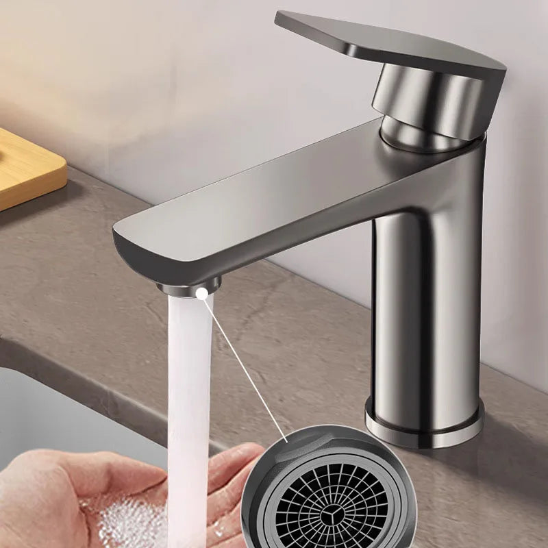 Black Basin Faucet Thickened Stainless Steel Bathroom Hot and Cold Mixer Faucets Vanity Bathroom Sink Faucets
