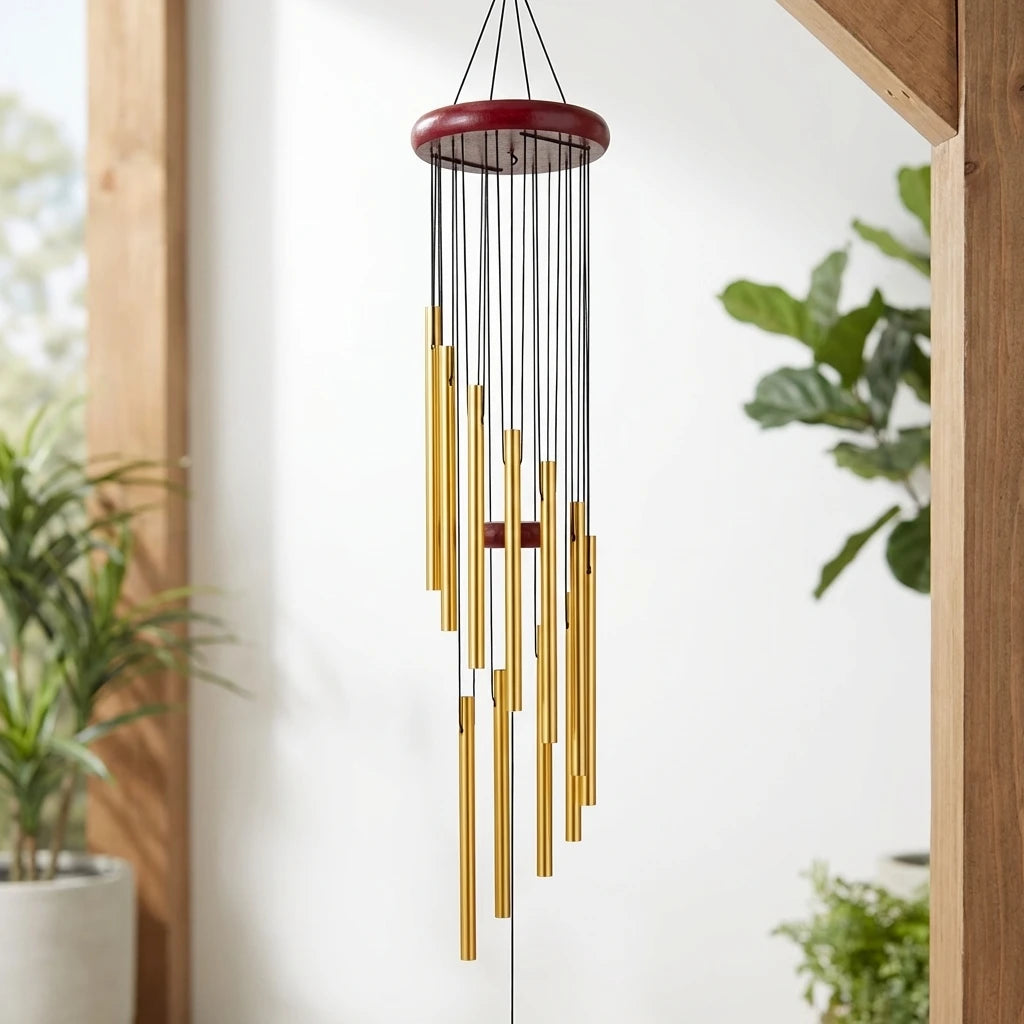 1Piece 12-Tube Aluminum Alloy Wind Chimes Set with Hook Gold/Silver Bells Outdoor Home Wedding Party Memorial Decoration Gifts