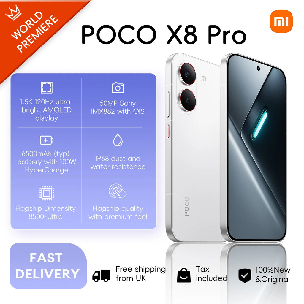 POCO X8 Pro 5G 8+256GB Global Version 6.59" 1.5K 120Hz Display Dimensity 8500-Ultra 50MP Camera 6500mAh 100W HyperCharge IP68