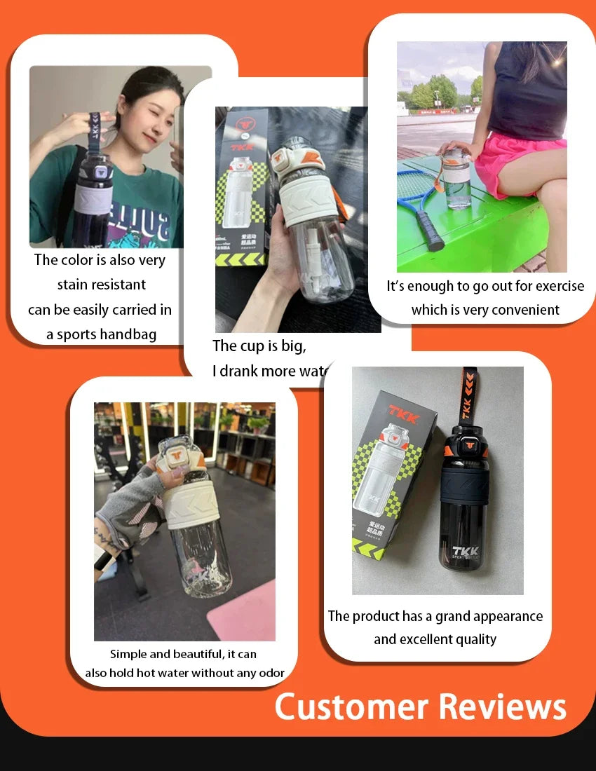 TKK 600/800/1000ml Sports Watter Bottle Tritan BPA free Straw Portable Leak-proof Plastic Drinkware Outdoor Fitness Kettle
