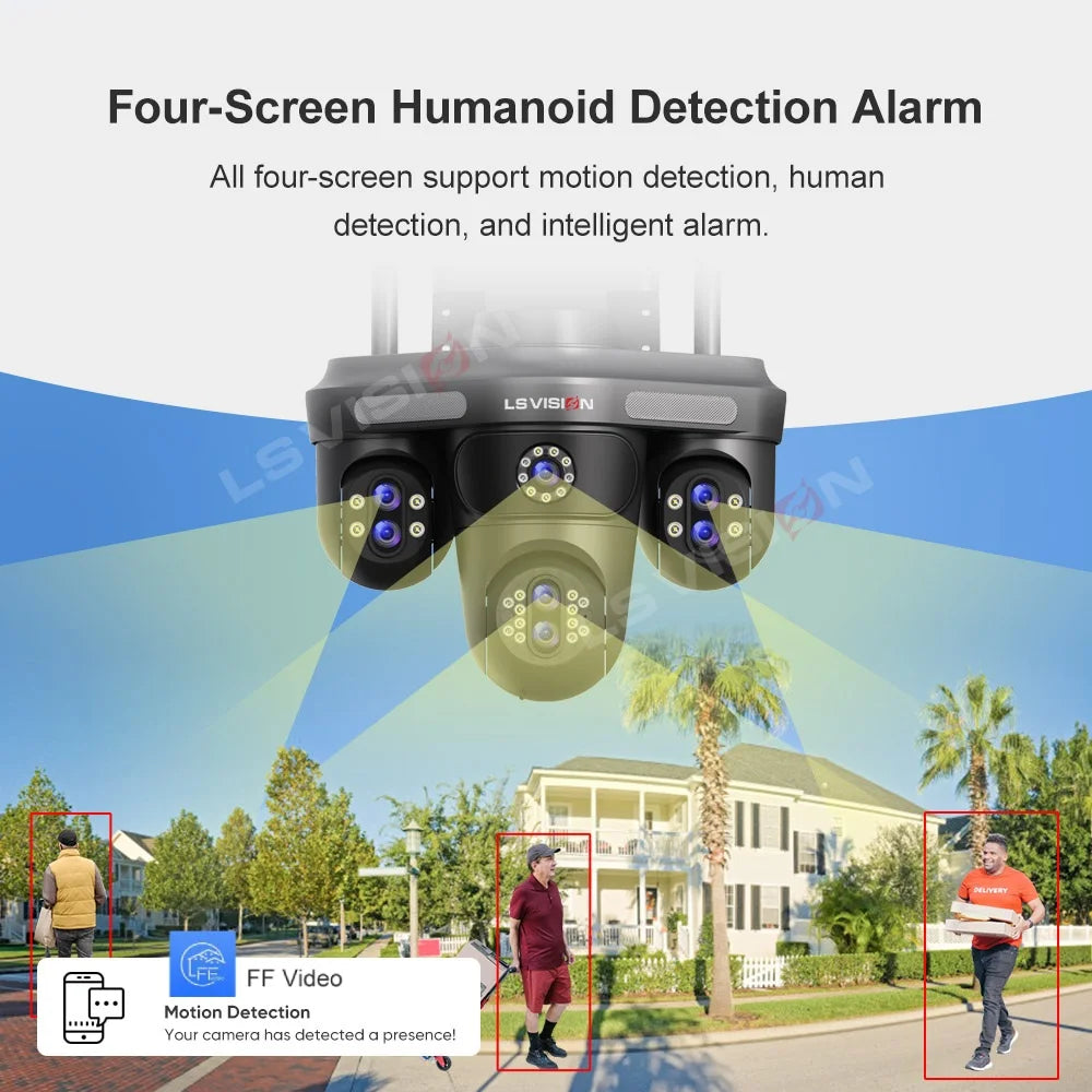 LS VISION 4 Screens 10X Zoom WiFi IP Camera 7Lens 35MP Outdoor Surveillance Camera 360 PTZ Auto Tracking Waterproof CCTV Cameras