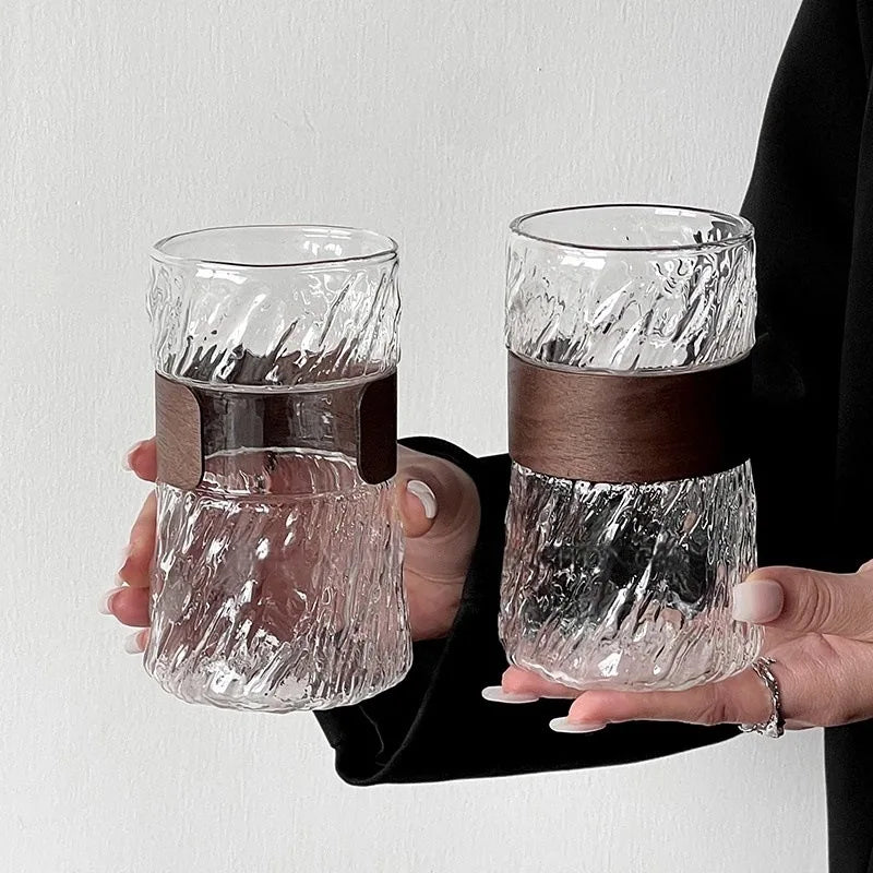 2Pcs heat-resistant glass hanging ear coffee cup transparent with cup cover ice American cup retro high value high borosilicate