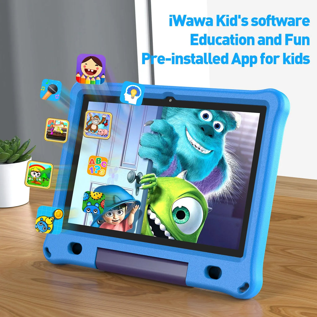 Pritom 10.1 Inch Kids Tablet Android 15 WIFI 6 Quad Core Processor 3GB RAM 64GB ROM YouTube with EVA Protective Case