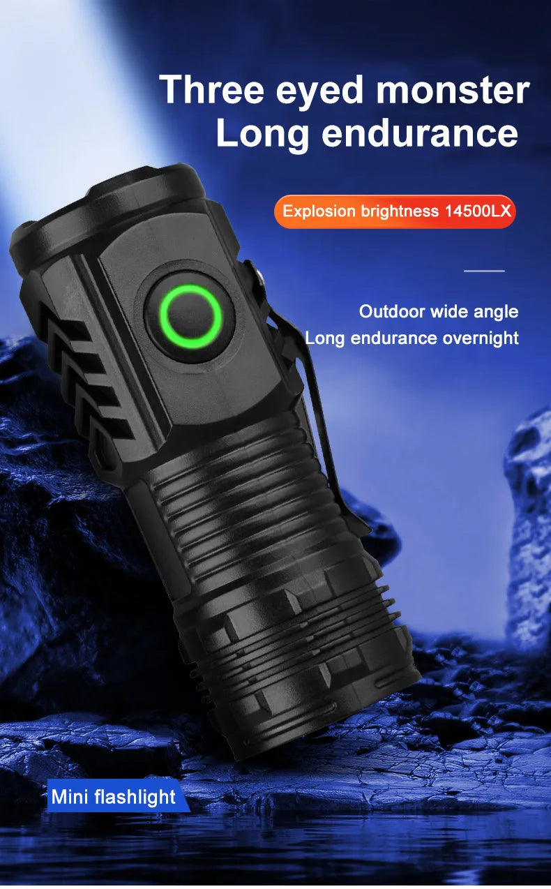 Ultra Bright Mini Torch 3LED Tactical Flashlight USB Rechargeable Outdoor Waterproof Hiking Camping Cap Clip Flashlight