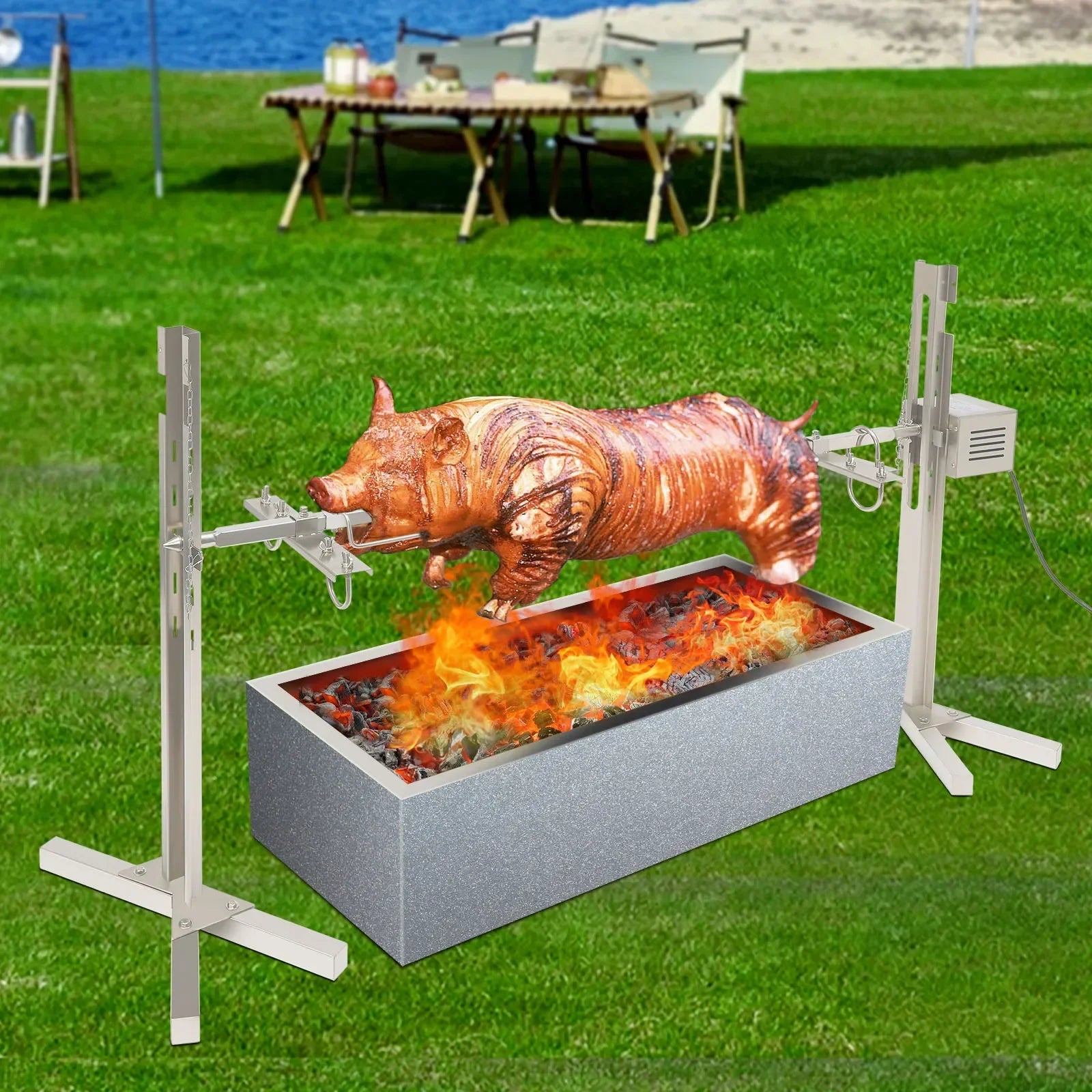 53" Large Grill Rotisserie Spit, Bbq Grill Rotisserie Kit, Universal Gas Grill Rotisserie Kit, Roaster Rod Charcoal Bbq Chicken