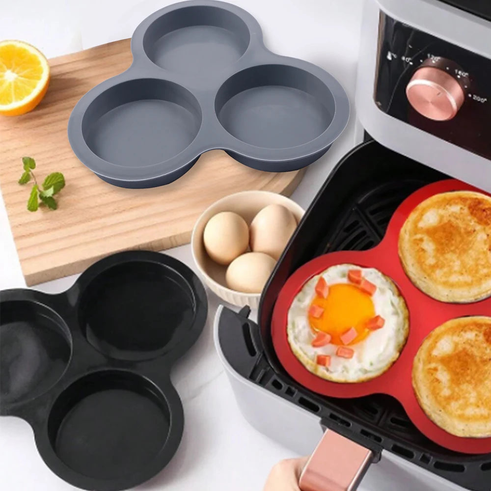 Silicone Egg Mold Air Fryer Egg Pan Reusable 3-Cavity Muffin Cake Baking Mould Kitchen Cooking Accessories
