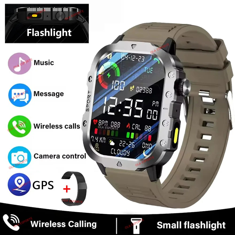 2026 Military SmartWatch Men IP68 5ATM Outdoor Sports Fitness Tracker Waterproof GPS Monitoring 1.96Inch BT Call For Android IOS