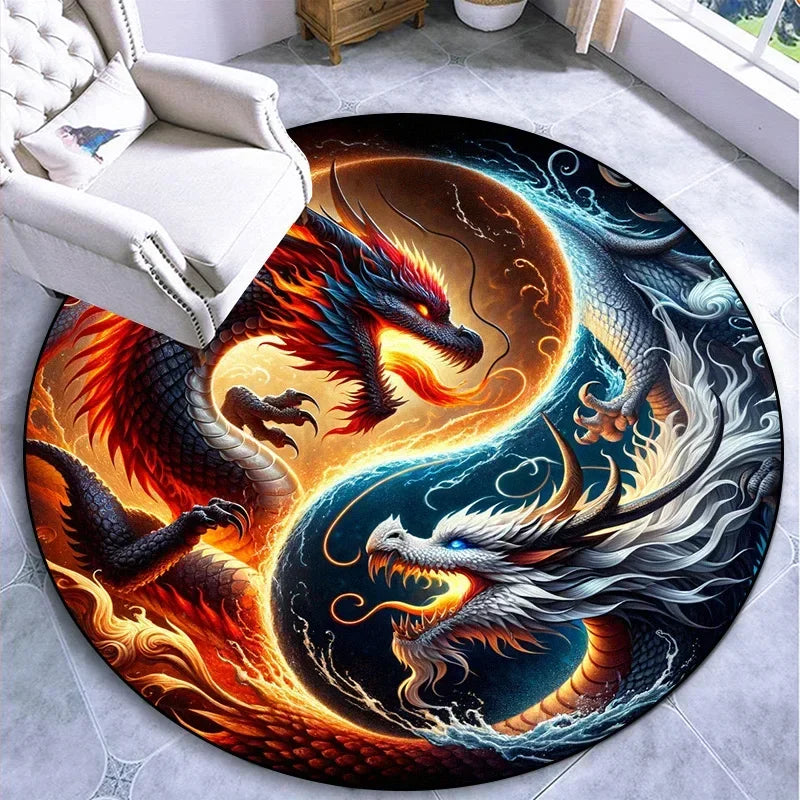 Large Round Carpet Rug Living Room Bedroom Decoration Anti Slip Tree of Life Mat Dragon Lion Tiger Yin Yang Tai Chi Carpet Rugs