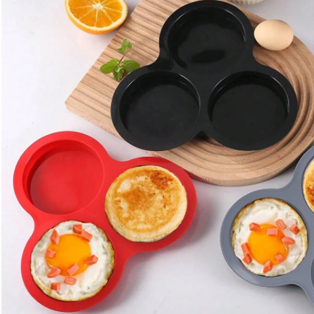 Silicone Egg Mold Air Fryer Egg Pan Reusable 3-Cavity Muffin Cake Baking Mould Kitchen Cooking Accessories