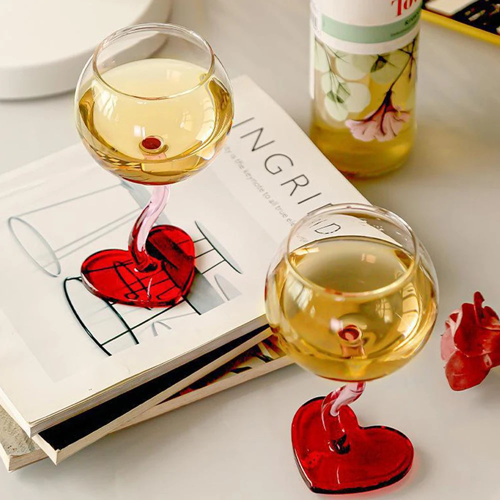 1PC Heart Shaped Wine Glass Goblet High Borosilicate Glass for Wedding Birthday Anniversary Valentine's Day Gift