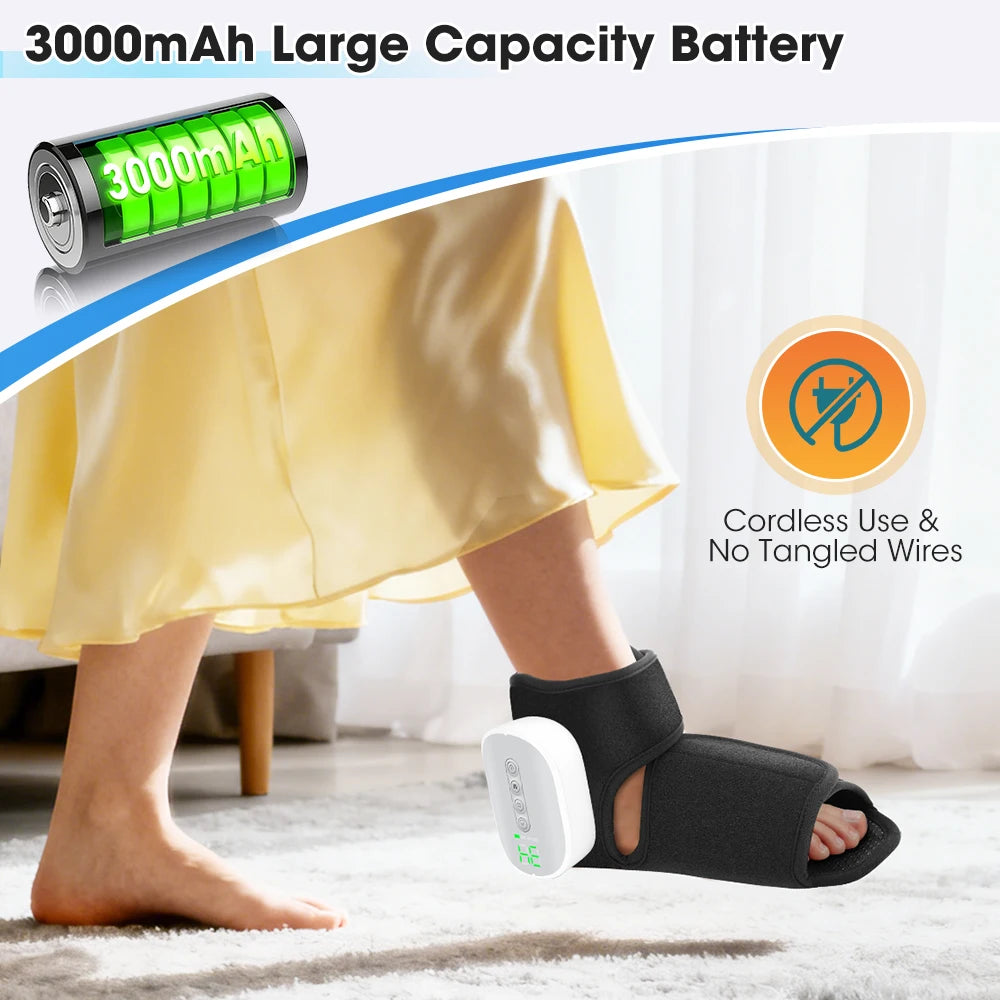 Ankle Air Compression Massager Heated Foot Wrap Support 3 Modes 4 Levels Thermal Sleeve Cordless Rechargeable Brace