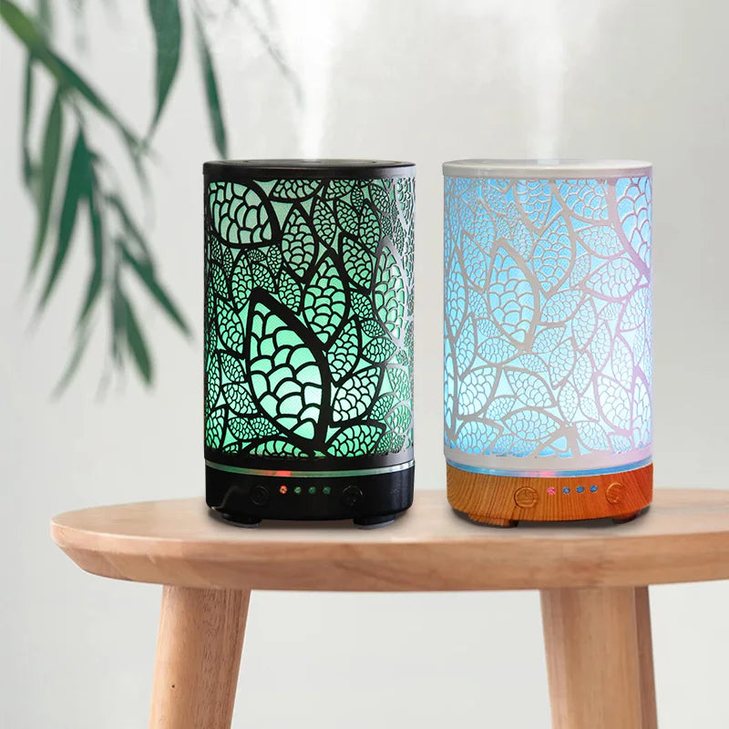 100ML Aroma Diffuser Ultrasonic Humidifier with 7 Color Light, 1H/2H Timer, Auto Shut-Off, Leaf Essential Oil Diffuser for Home