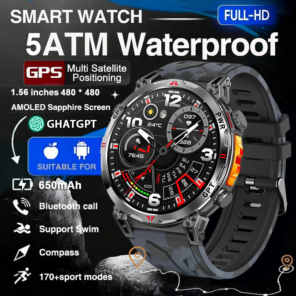 2025 New Professional GPS Sports Smart Watch Outdoor RIDE Run GPS track Swim Watchs Compass Altimeter 5ATM Sports Bracelets Men