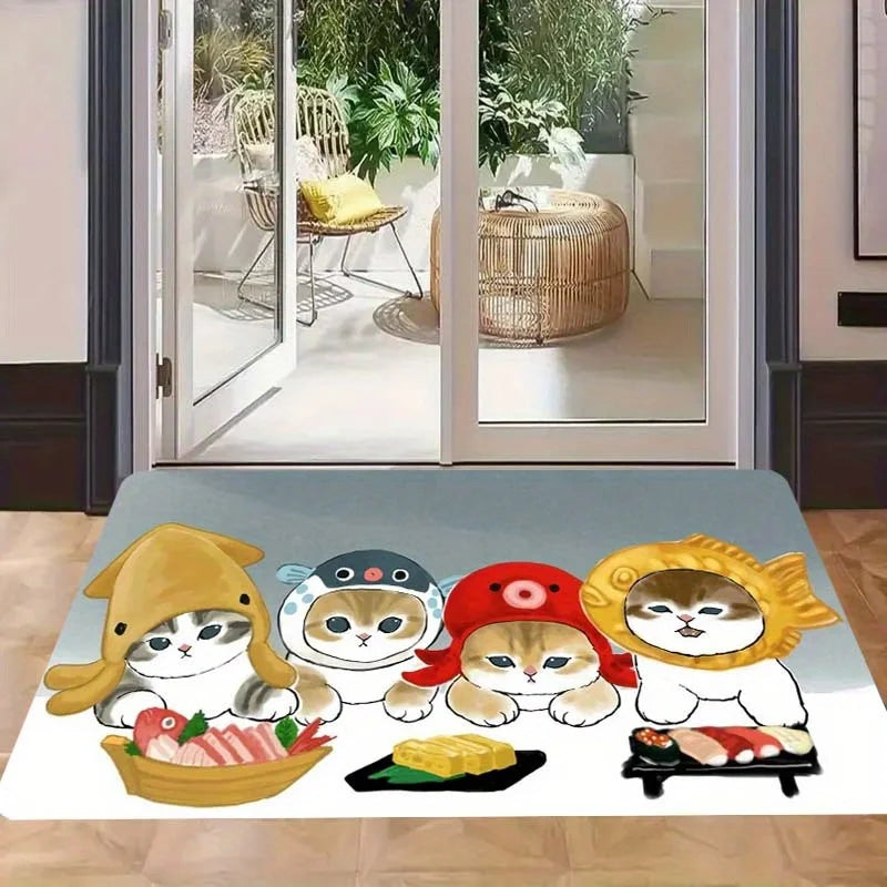 Cat Chef Kitchen Mat - Non-Slip Thick Polyester Rug for Kitchen Living Room Porch Balcony, Cute Home Decor Floor Pad