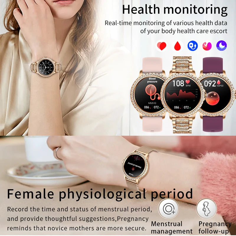 2026 New Fashion Women Diamond Watch 1.32 inch 360*360 HD Display Heart Rate Blood Oxygen Monitoring Bluetooth Call Smartwatch