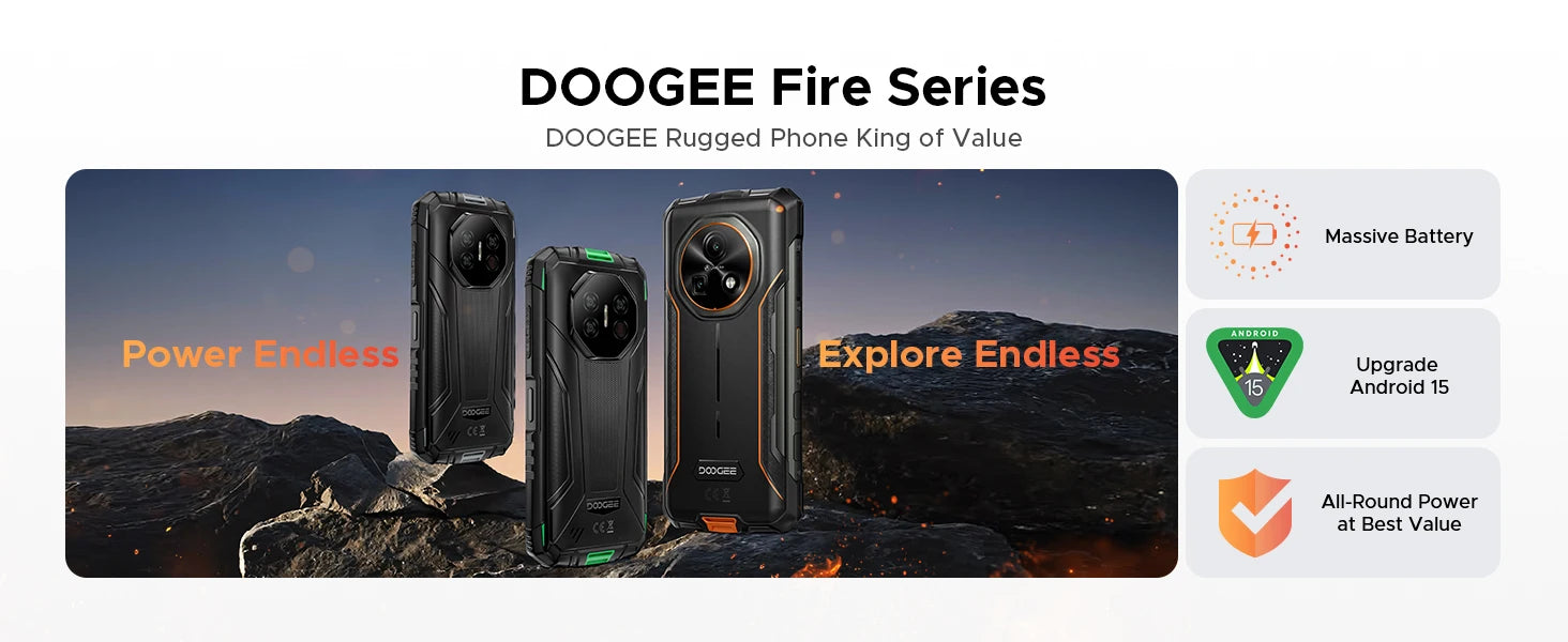 DOOGEE Fire 7 Ultra 5G Rugged Phone 125dB Speaker 13000mAh Battery Support POC 6.6'' Screen 8GB 256GB Android 15 Smartphone
